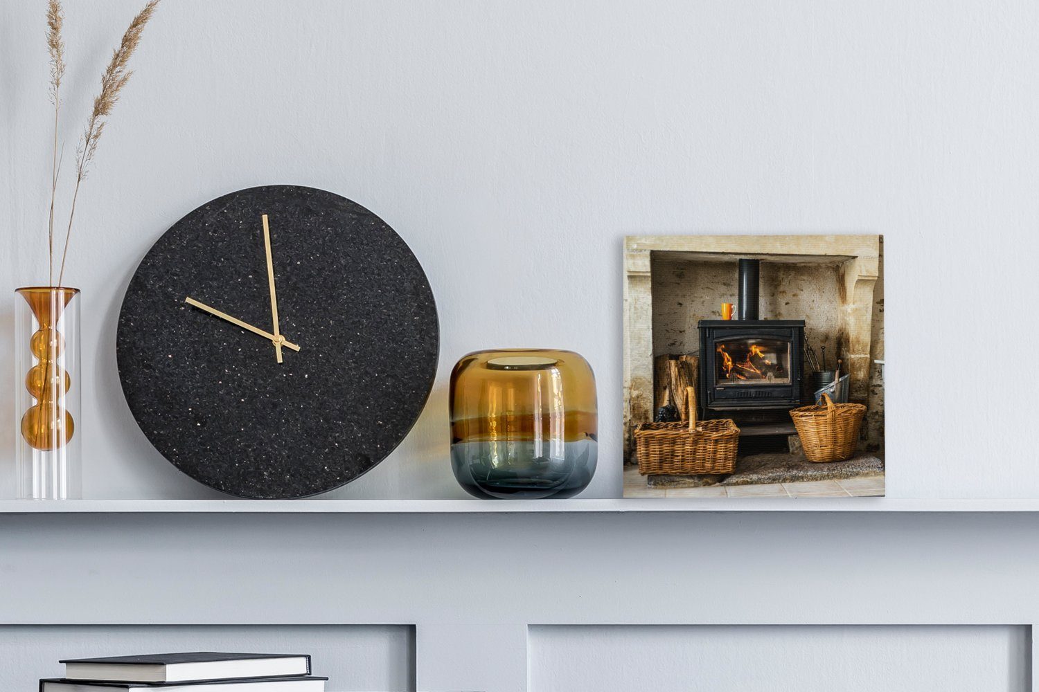 OneMillionCanvasses® Leinwandbild Kamin in einem Wohnzimmer, günstig online kaufen