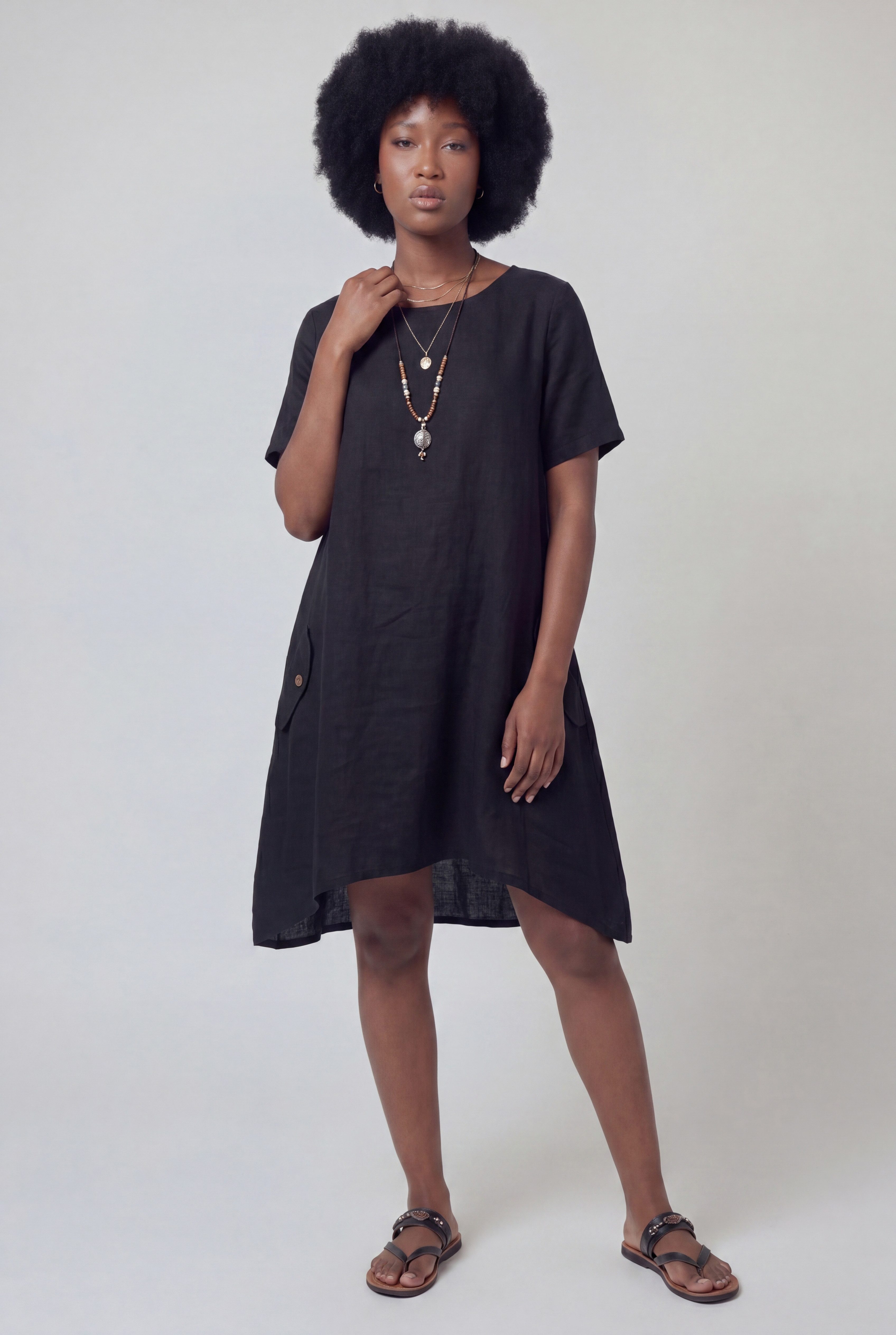 YC Fashion & Style Tunika Leinenkleid – luftiges Oversized Tunika-Kleid – One Size 34–44 dekorative Knopfdetails