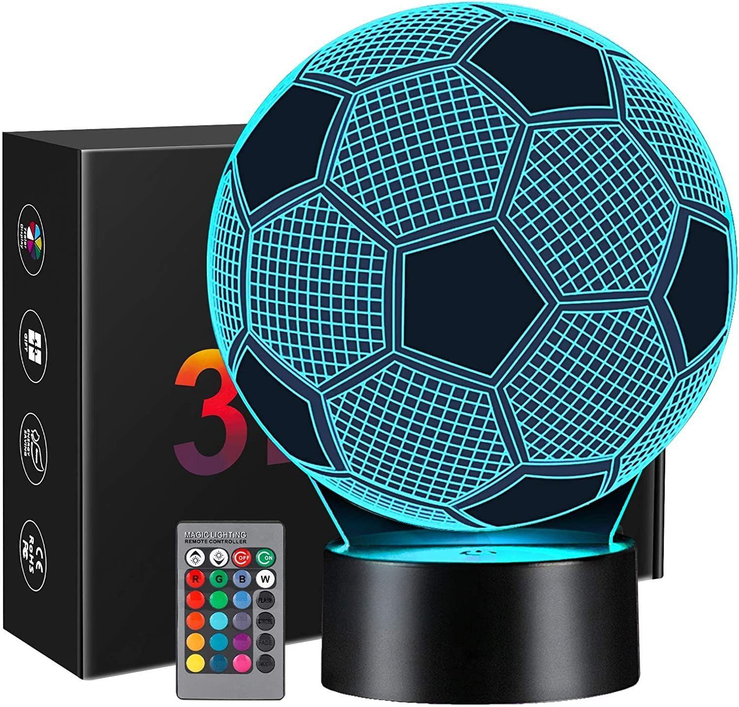 LED Nachtlicht 16 Farben 3D Nachtlicht,Fussball Geschenke Jungen Kinder Mädchen