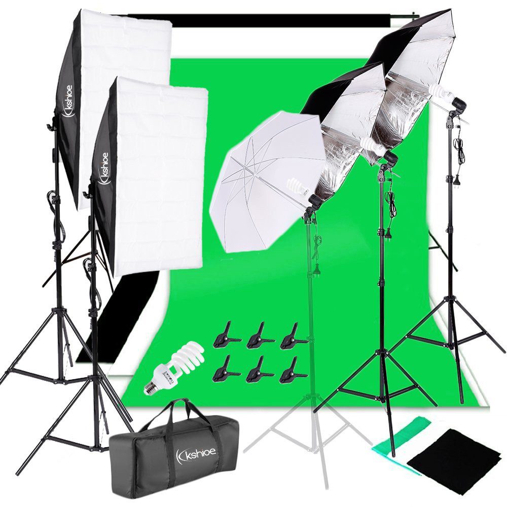 VINGLI Fotohintergrund Fotostudio Set mit Softbox, Reflektor, Komplettes Fotostudio Set, Regenschirmen und Fotoleinwand Hintergrund, 2 x 3 m