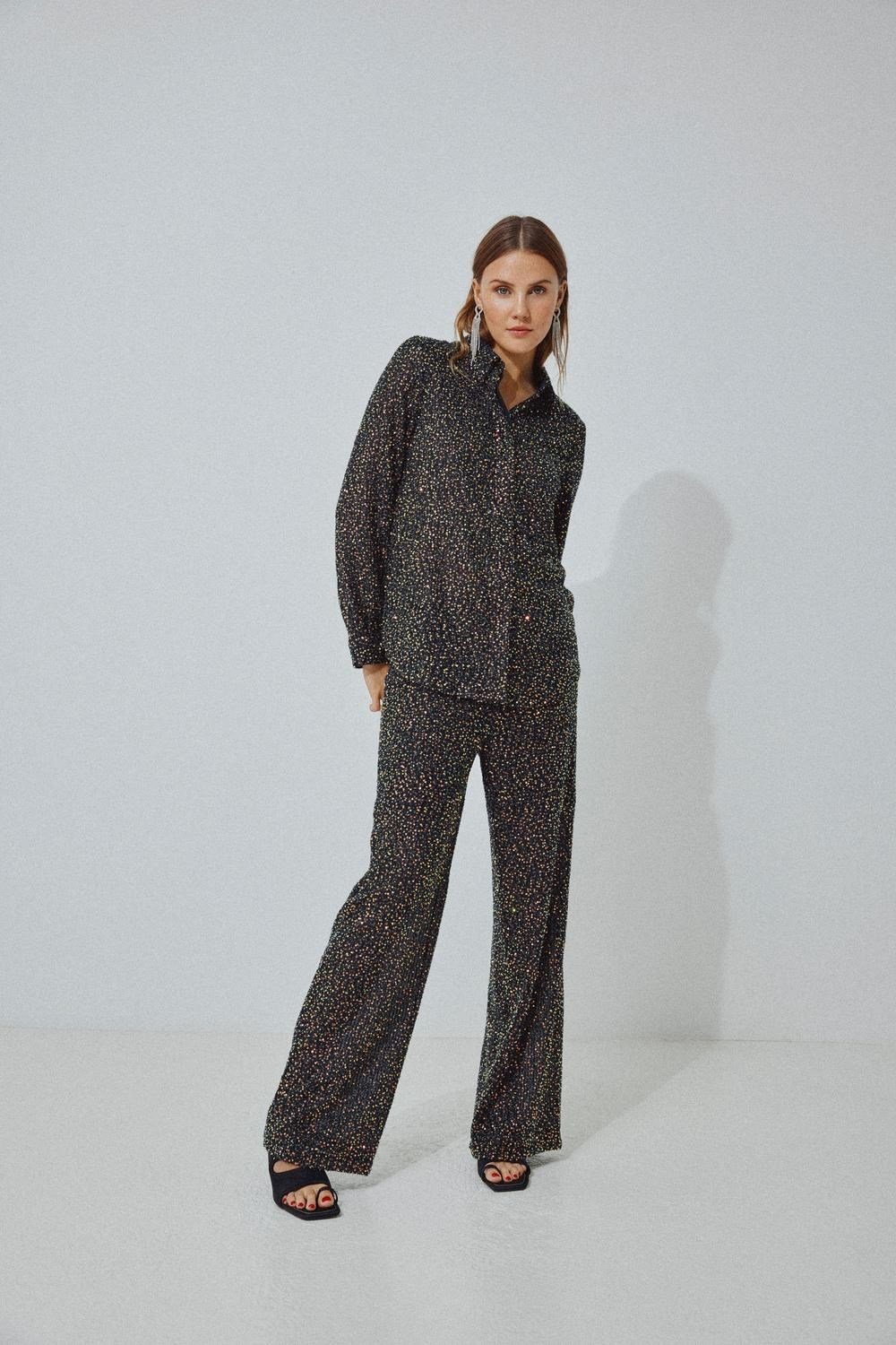 Vila Stoffhose Pailletten Stoff weite Elegante günstig online kaufen