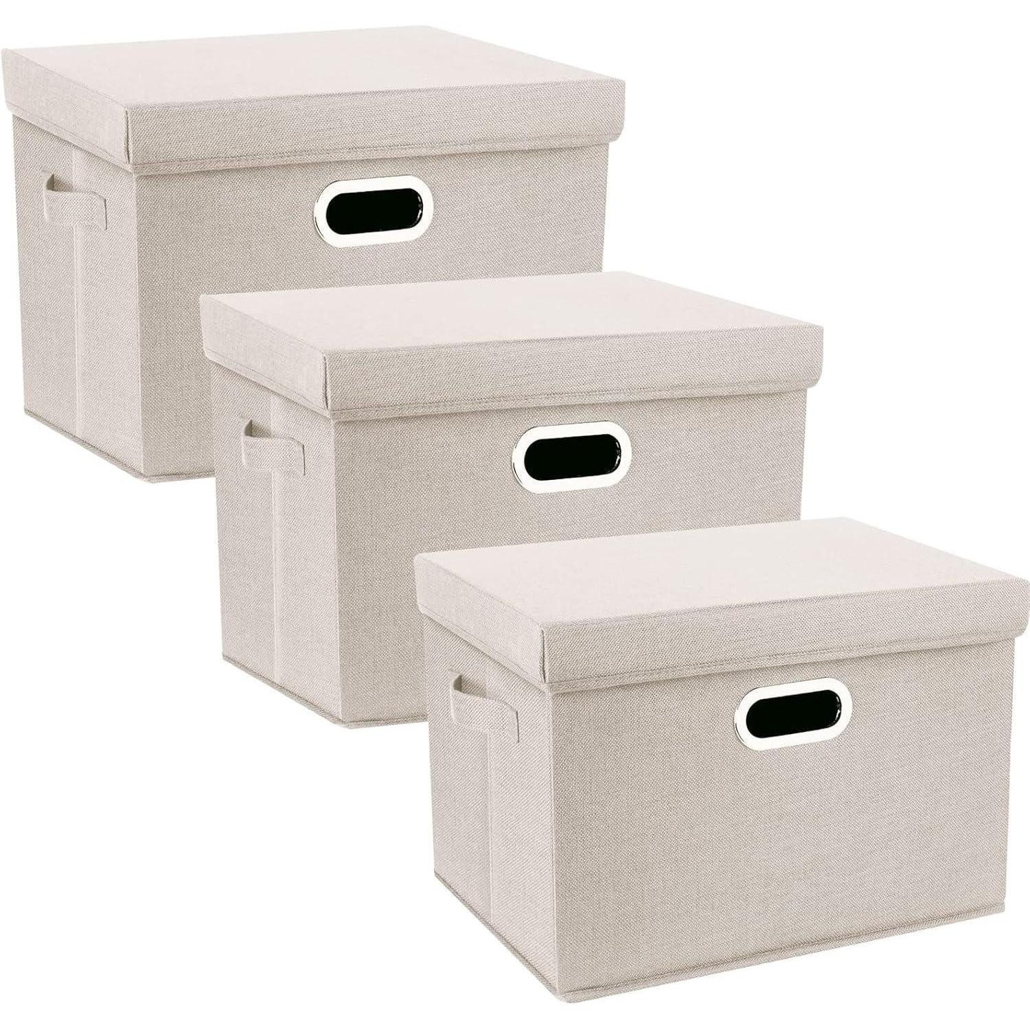 LuxusKollektion Faltbox Aufbewahrungsbox Deckel Stoff faltbar waschbar groß 3-Stück Beige
