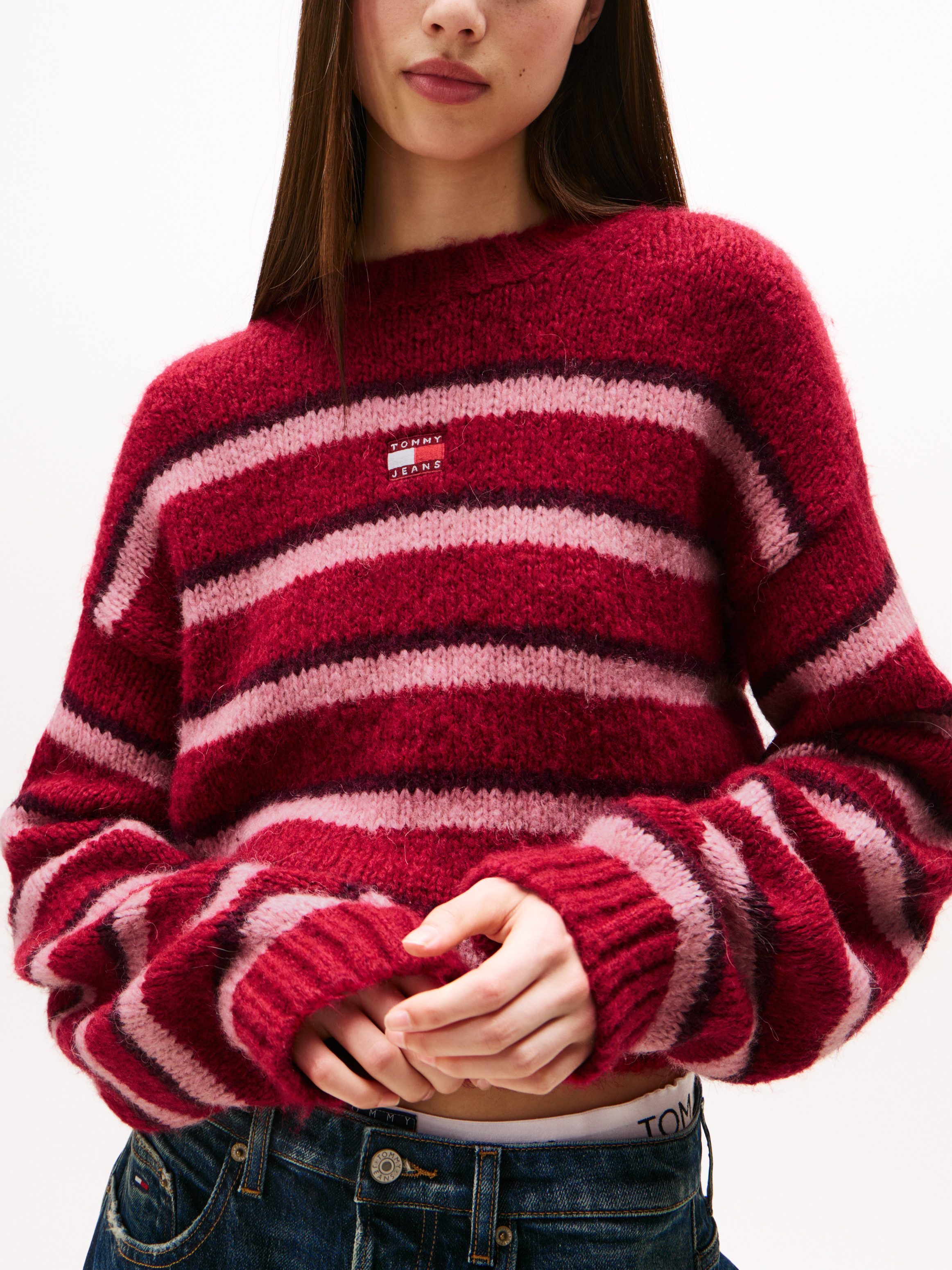 Tommy Jeans Rundhalspullover TJW BADGE STRIPE FLUFFY SWEATER mit Alpaka günstig online kaufen