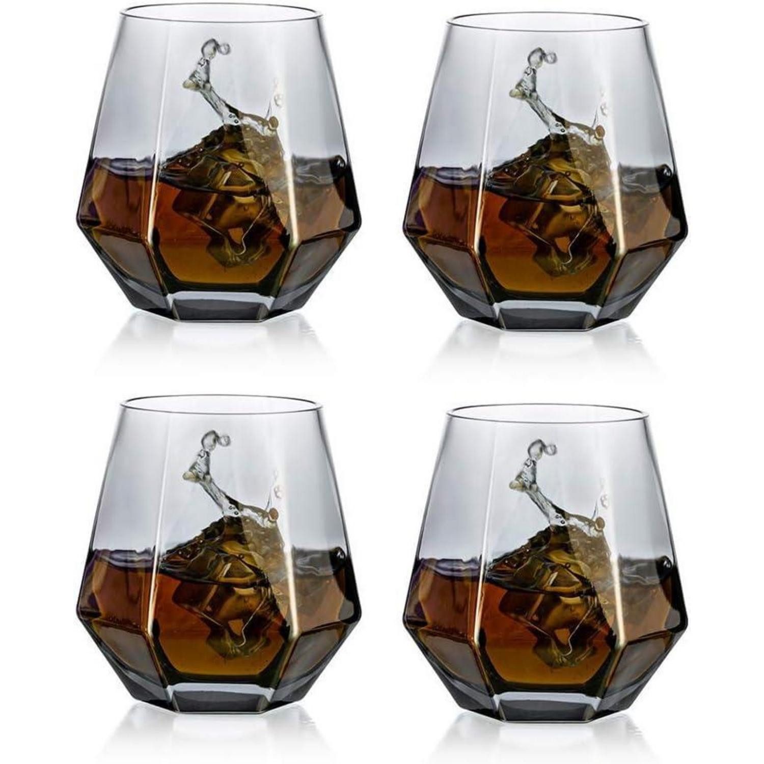 LuxusKollektion Whiskyglas Whiskygläser Diamond Scotchglas Tumbler 300ml Bourbon Rum Rauchgrau 4