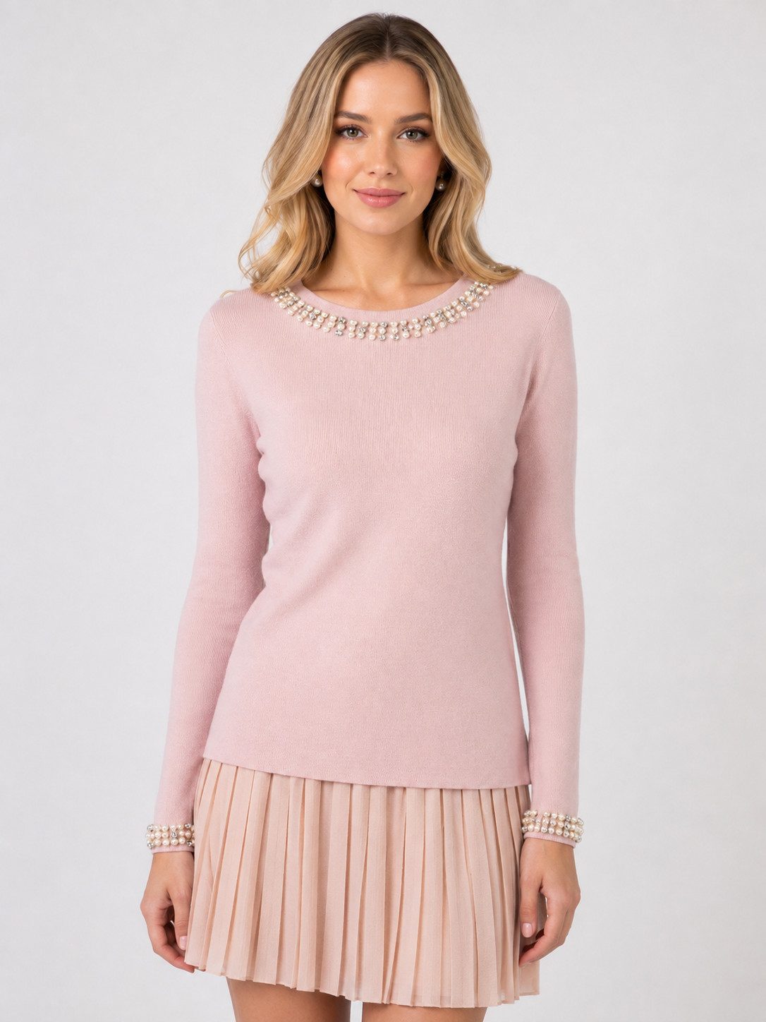 Passioni Strickpullover mit Perlensaum