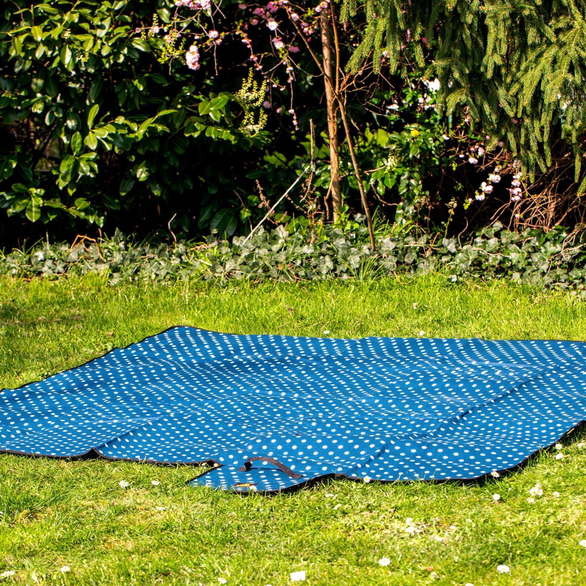 Picknickdecke 200x200 cm, Muster: blau, Punkte, CampFeuer
