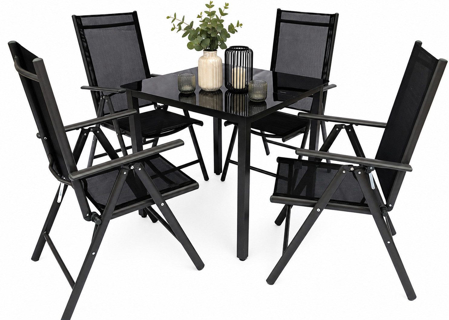 VCM Garten-Essgruppe 5 tlg. Gartenmöbel-Set Miami 4 Stühle Tisch 80x80 , (Set, 5-tlg., 1x Tisch 4x Stuhl)