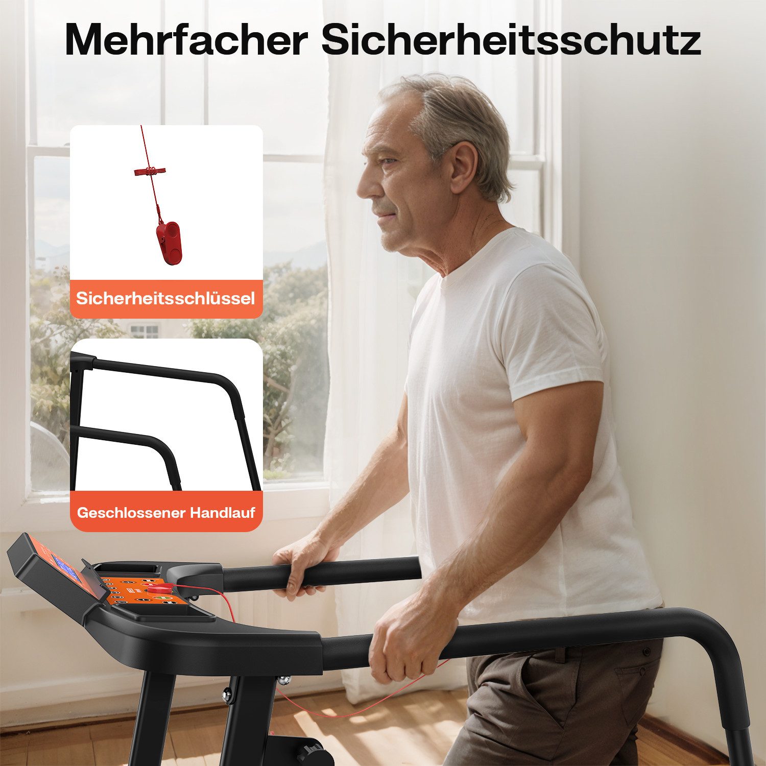 BAYMATE Laufband für Zuhause (tragbare klappbare Laufbänder,120 kg Kapazität Treadmill, für Senioren mit optionaler APP-Steuerung), erweiterte Handläufer für Recovery Fitness