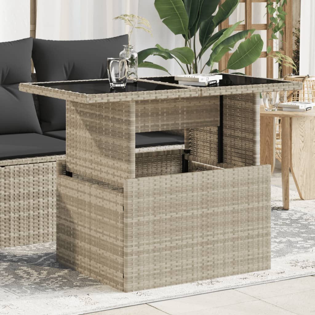 vidaXL Gartentisch, Gartentisch mit Glasplatte Hellgrau 100x55x73 cm Poly Rattan