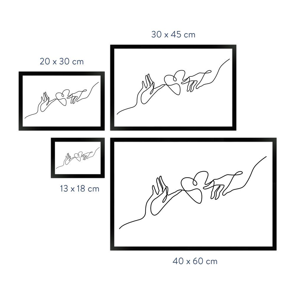 WANDStyle Bild mit Rahmen Line Art Hände, modernes Poster
