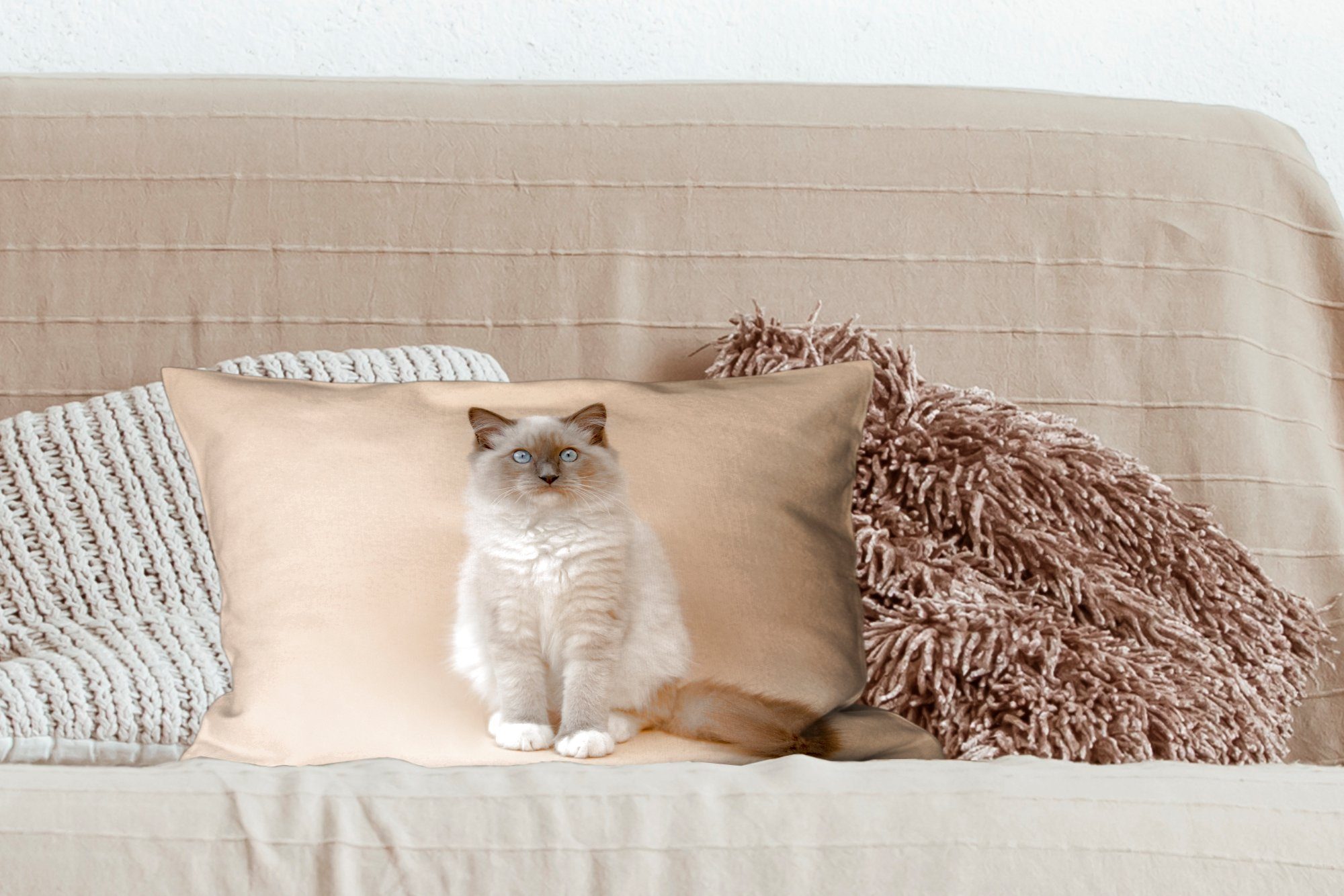 Dekoration, mit Schlafzimmer Jungen - Mädchen - - - - Wohzimmer Katze Porträt - Dekokissen Zierkissen, Dekokissen Kinder, Kinder Siamese Füllung, MuchoWow