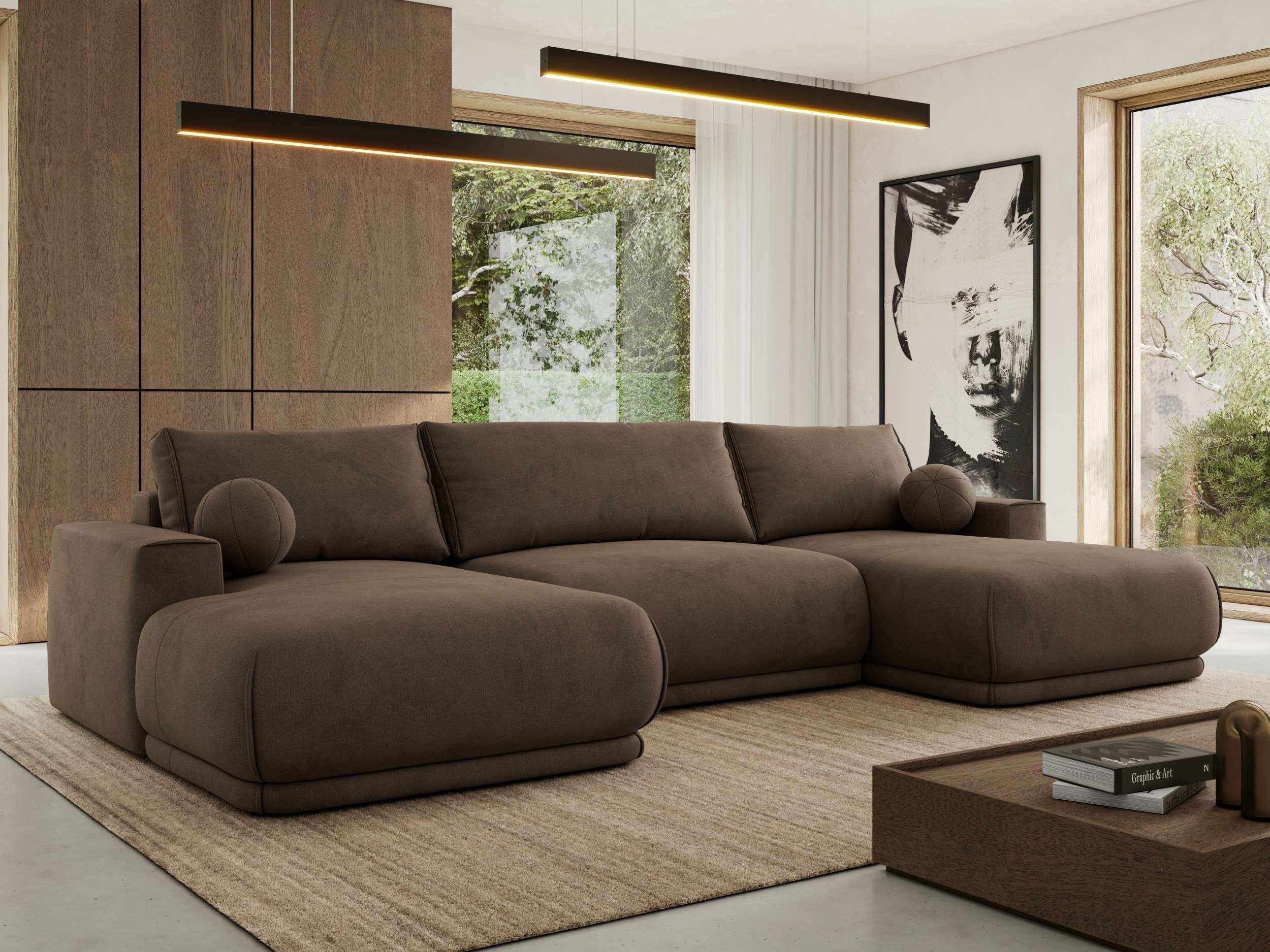 MKS MÖBEL Ecksofa RINA U, Set, Sofa, Braun (Monolith 15), Bezug Velvet