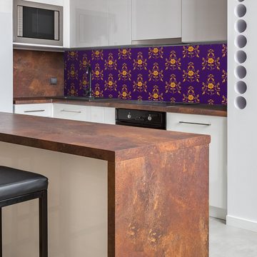 wandmotiv24 Küchenrückwand Barock Lila Muster, (1-tlg), Premium Hartschaum Nischenrückwand in versch. Größen
