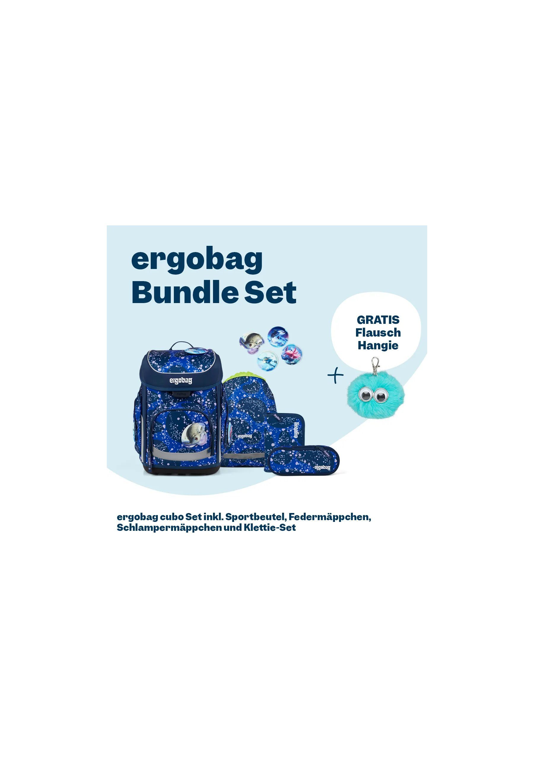 ergobag Schulranzen cubo Bundle Set (6-tlg., 6-teiliges Set), größenverstellbares Rückensystem