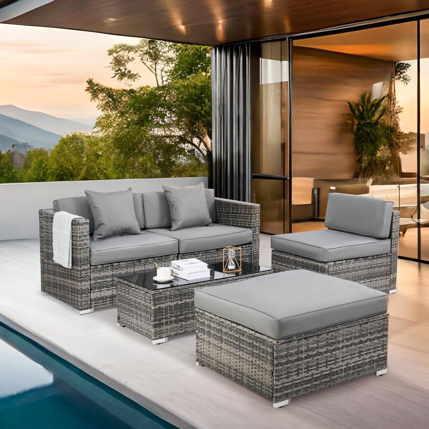 TLGREEN Gartenlounge-Set Polyrattan Balkon lounge Set, günstig online kaufen