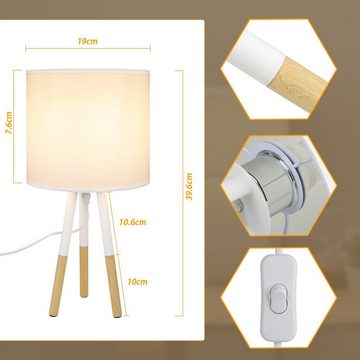 ZMH LED Tischleuchte Nachttischlampe Tischleuchte Holz - Tischlampe Schlafzimmer E27, LED fest integriert, ‎Nachttischlampe