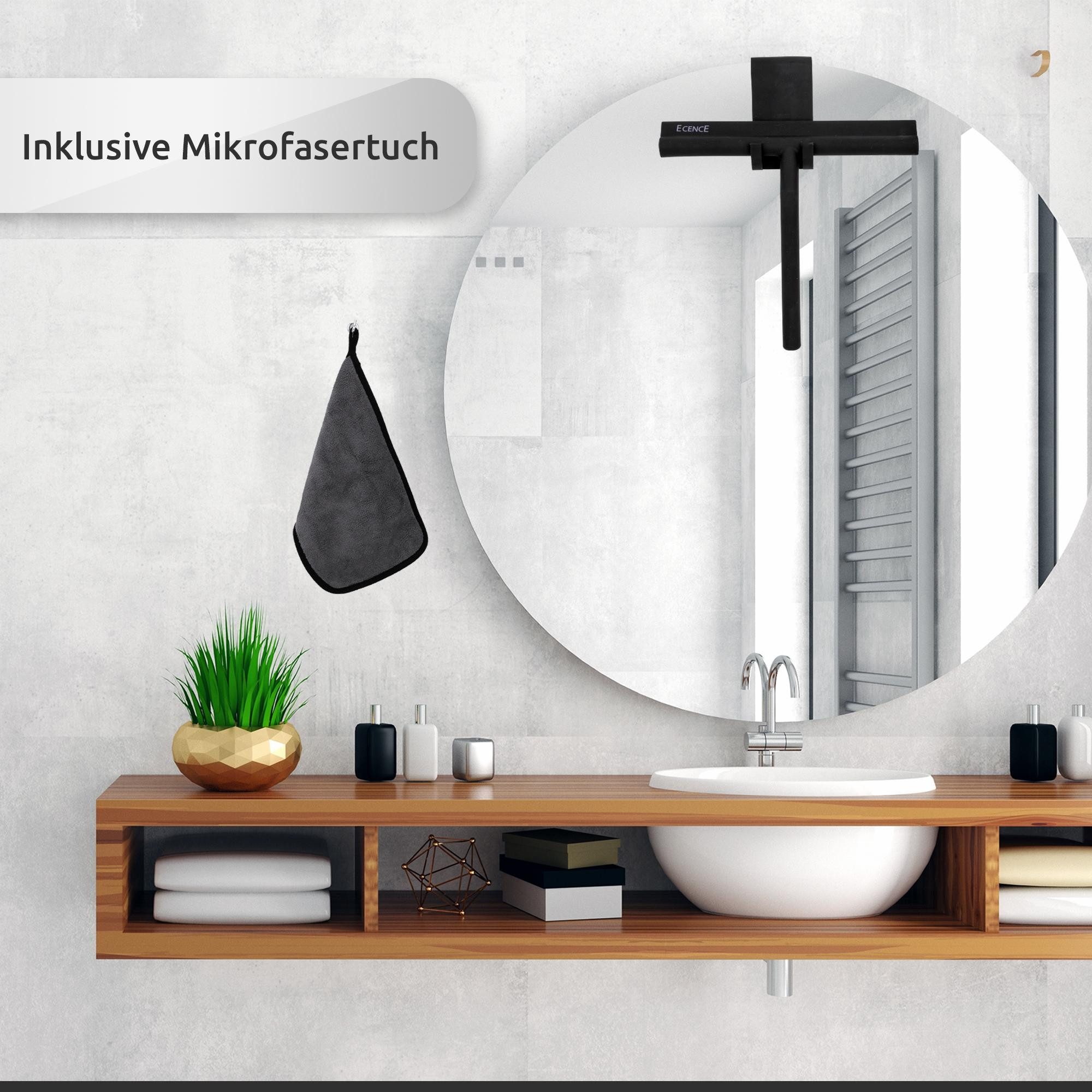 ECENCE Duschabzieher - Fensterabzieher aus Silikon Schwarz + Aufhängung & Mikrofasertuch