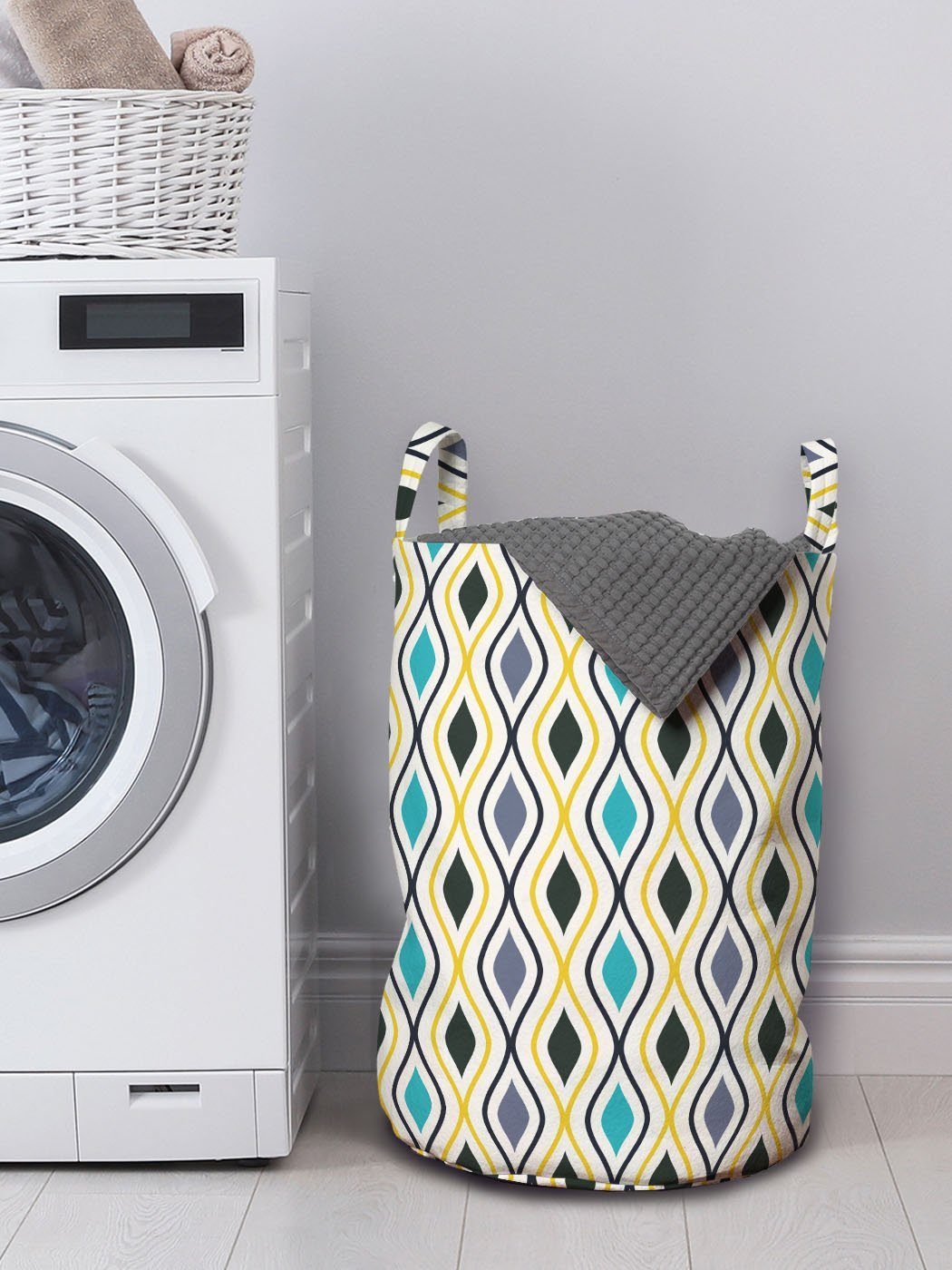 Oval Waschsalons, mit Tropfen Wäschekorb Abstrakt Wie für Abakuhaus Forms Wäschesäckchen Kordelzugverschluss Griffen