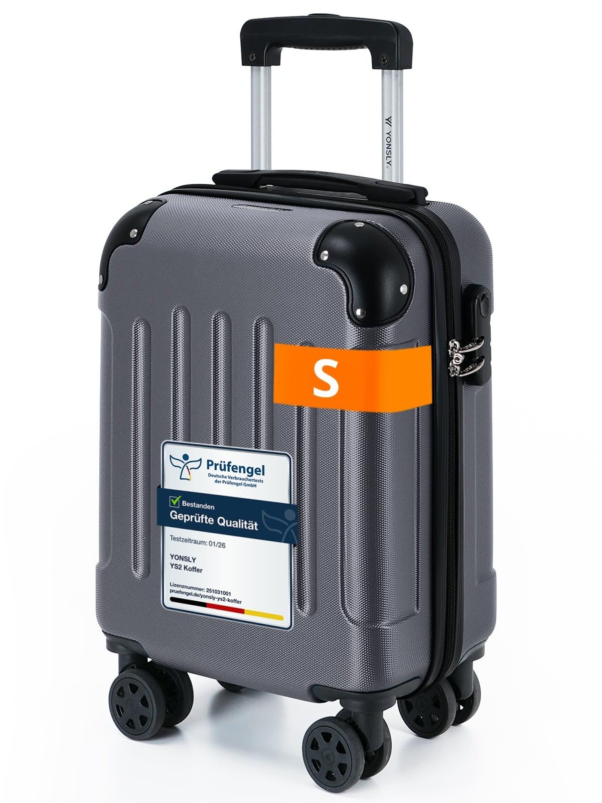 YONSLY Hartschalen-Trolley Hartschalen-Reisekoffer Trolley Rollkoffer in S/M/L/XL Größen, 4 Rollen, mit 360°-Lenkrollen, Zahlenschloss und mehrstufigem Teleskopgriff