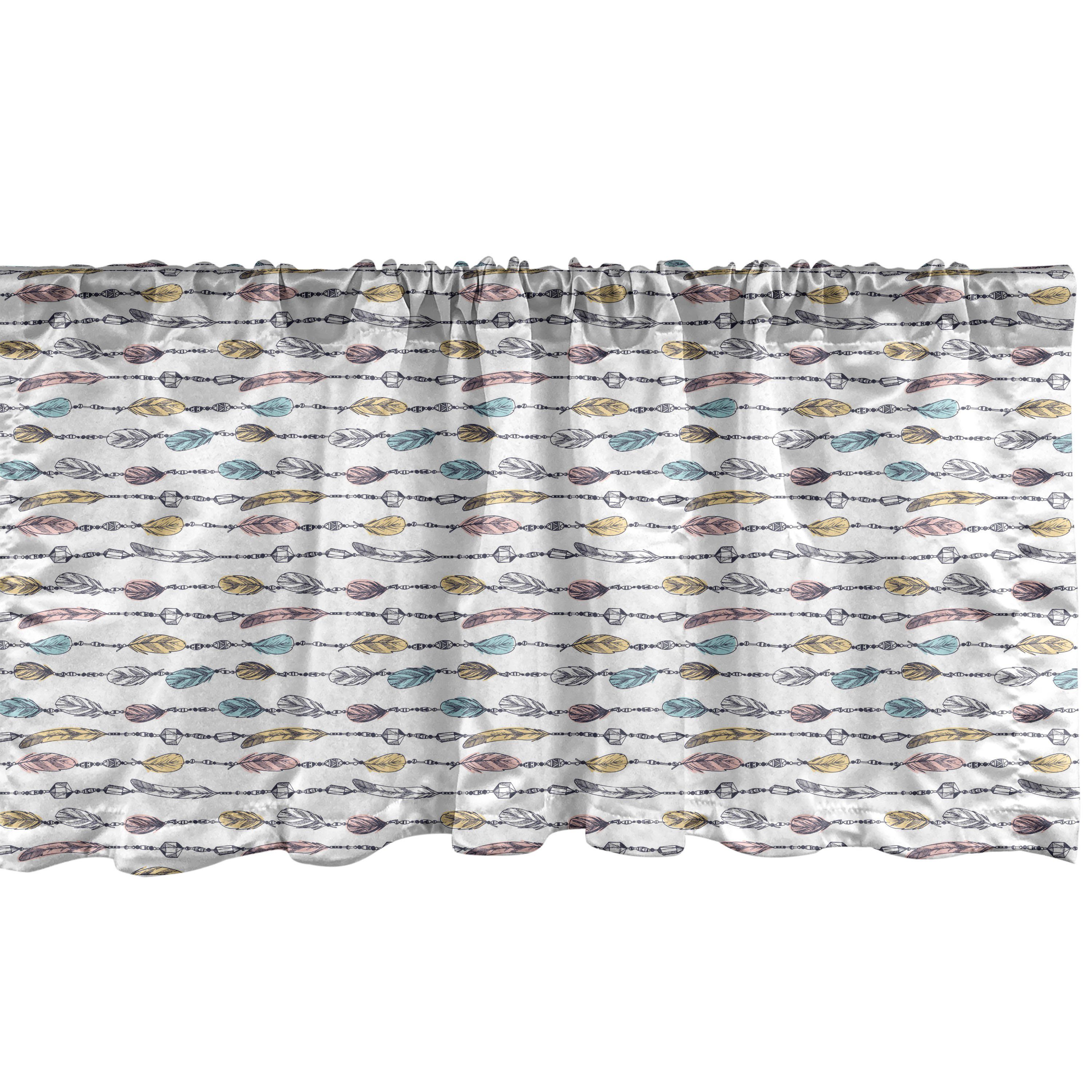 Scheibengardine Vorhang Volant für Küche Schlafzimmer Dekor mit Stangentasche, Abakuhaus, Microfaser, Stammes Federn verlinkte auf einem Seil