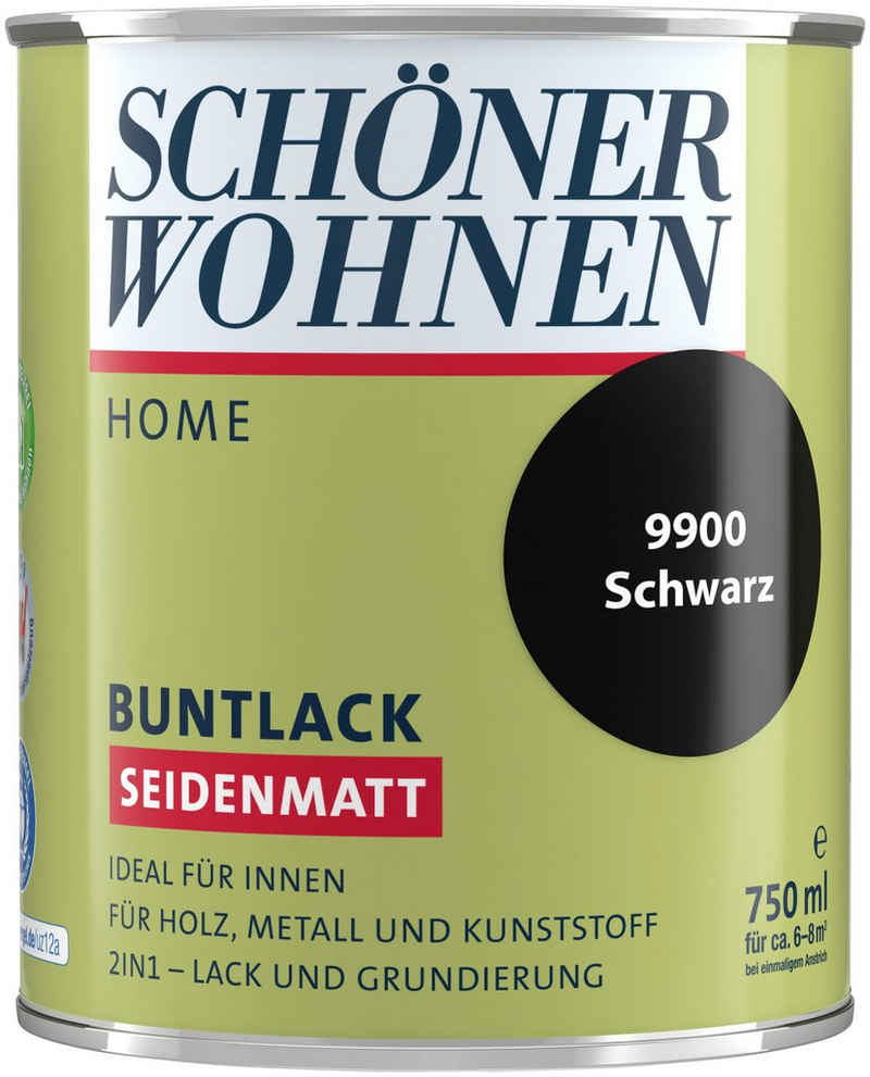 SCHÖNER WOHNEN-Kollektion Lack Home Buntlack, 750 ml, schwarz, seidenmatt, für innen, 2in1-Lack