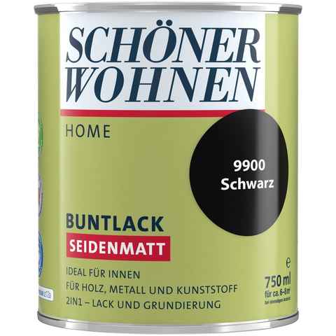 SCHÖNER WOHNEN FARBE Lack Home Buntlack, 750 ml, schwarz, seidenmatt, für innen, 2in1-Lack