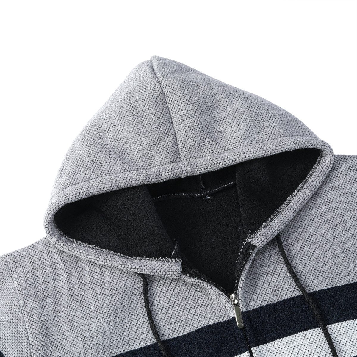 Allthemen Cardigan mit Kapuze Strickjacke Herren gefütterte Winterjacke Kontraststreifen – Bild 4 von 5
