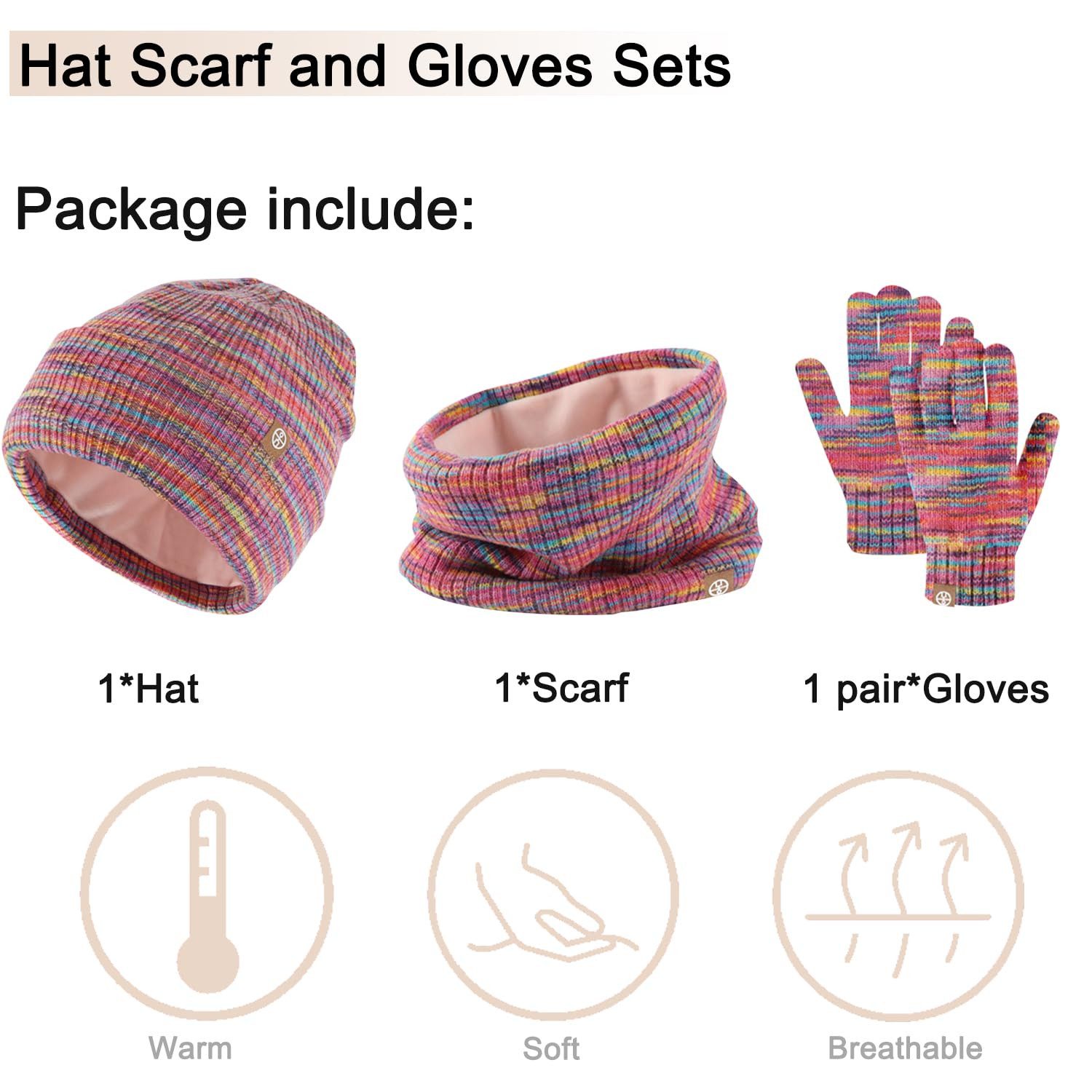 nsihing Strickmütze Kinder Wintermütze Schal Handschuhe Set, 3-teilig mit Touchscreen Warme Unisex Winteraccessoires für Outdoor, Skifahren & Freizeit – Bild 5 von 5