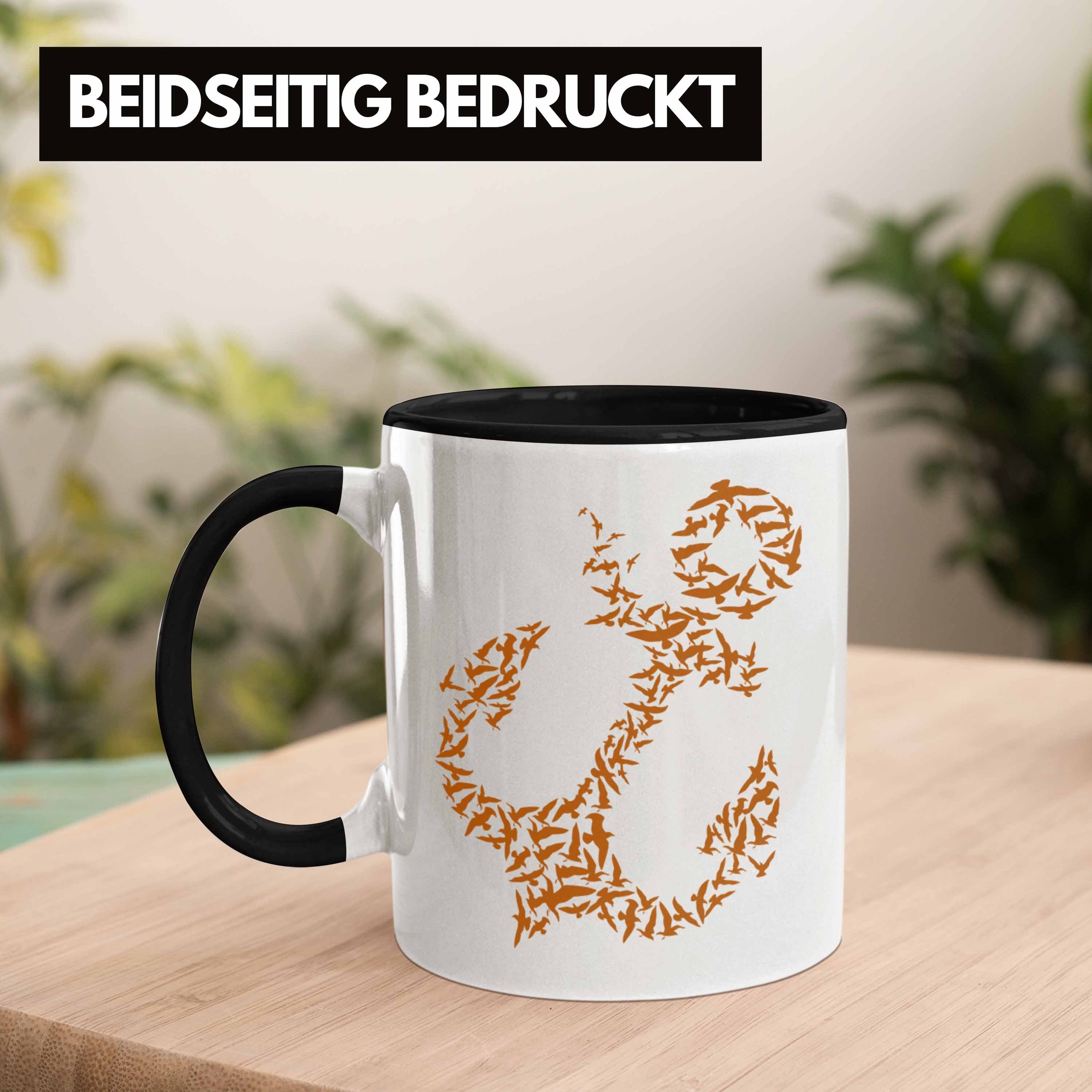 Trendation Tasse Trendation - Tasse Segler Kapitän Geschenke Geschenkideen Segeln Schwarz Zubehör Gadgeds Tasse Männer Anker Grafik Lustig für