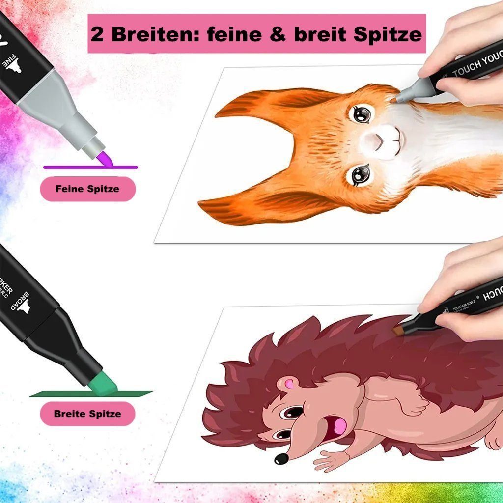 MAQETARA Products Filzstift 120 Farben Filzstifte Set Dual Pen Twin Marker Stifte für Kinder, Malstifte für Kinder, Brush Pen, Permanent Marker inkl. Tragetasche