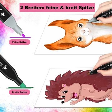 MAQETARA Products Filzstift 80 Farben Filzstifte Set Dual Pen Twin Marker Stifte für Kinder, Malstifte für Kinder, Brush Pen, Permanent Marker inkl. Tragetasche
