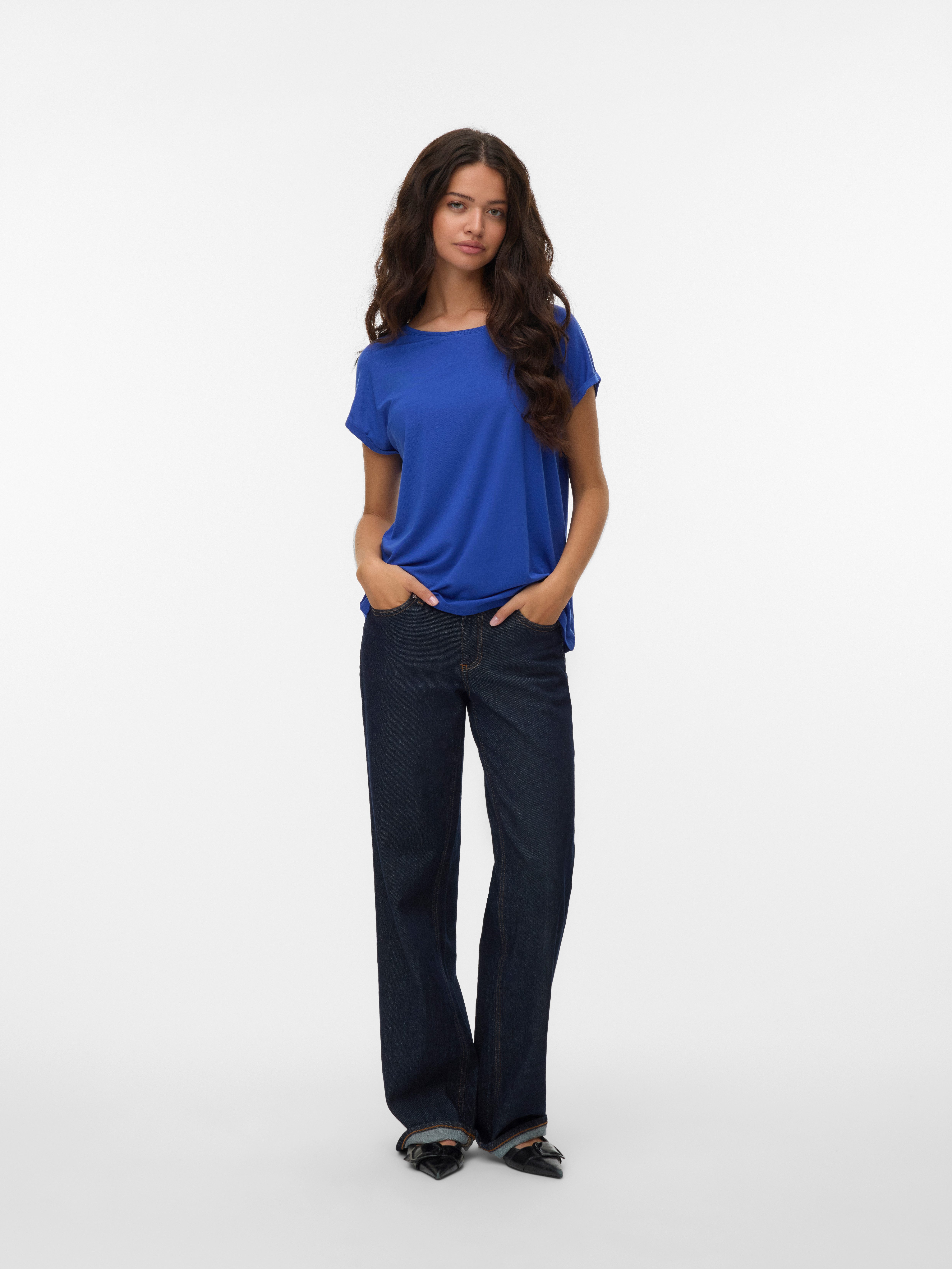 Vero Moda T-Shirt VMAVA PLAIN SS TOP JRS NOOS Materialmix, regular fit – Bild 4 von 5