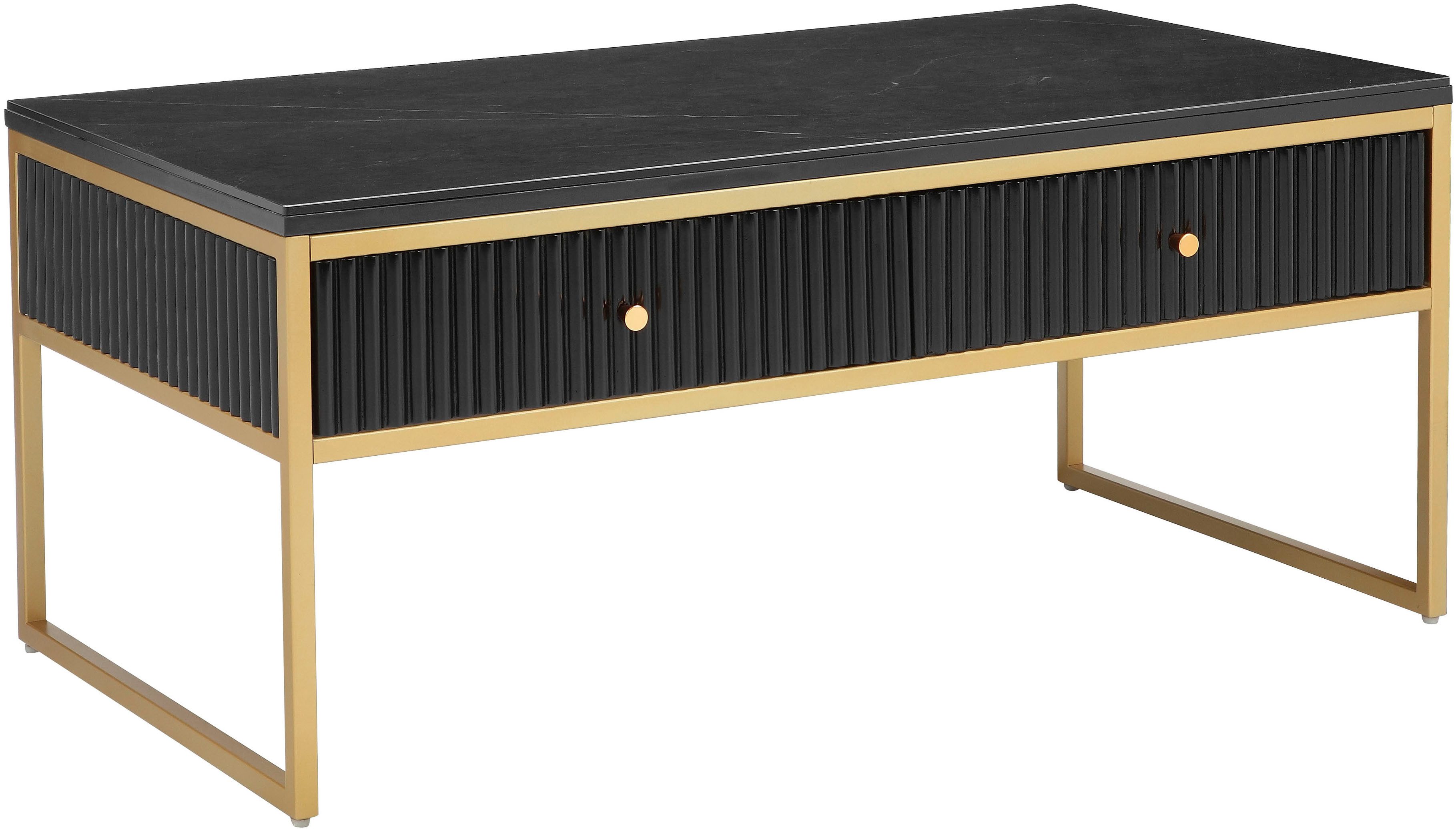 Leonique Couchtisch Fleuriss, Keramikplatte, goldenen Beinen, FSC-zertifiziertem Holz, Breite 110 cm