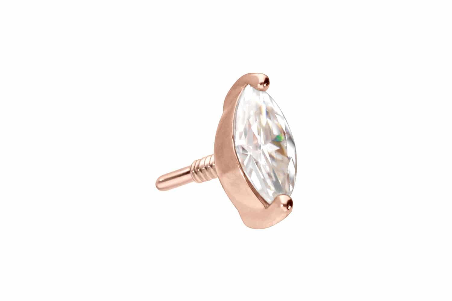 Piercing-Set 14 Karat Gold Schraubaufsatz mit Außengewinde MOISSANIT-OVAL