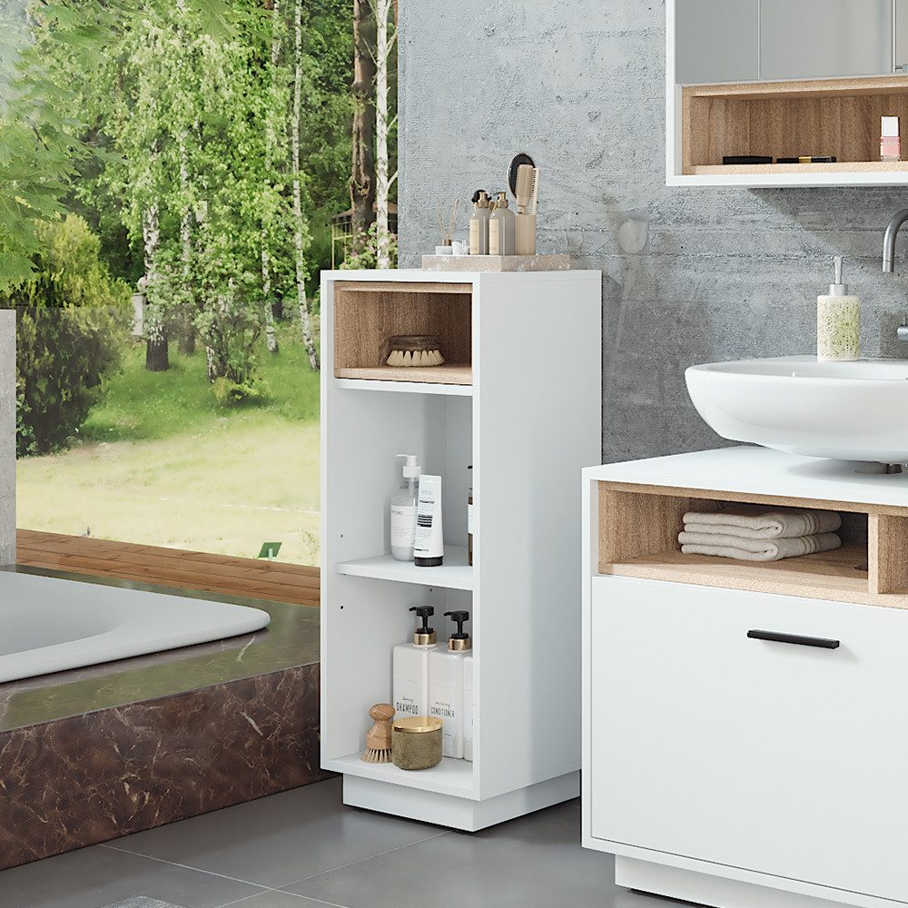 Vicco Midischrank Beatrice, Weiß/Sonoma, 38 x 93 cm mit 3 Fächern (1-St)