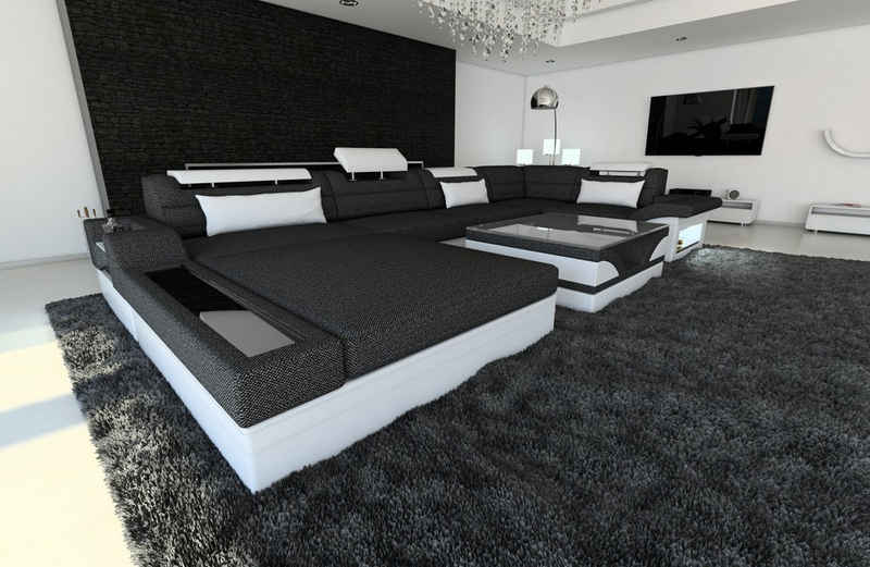 Sofa Dreams Wohnlandschaft »Mezzo H - U Form Stoffsofa«, mit LED, wahlweise mit Bettfunktion als Schlafsofa, Designersofa