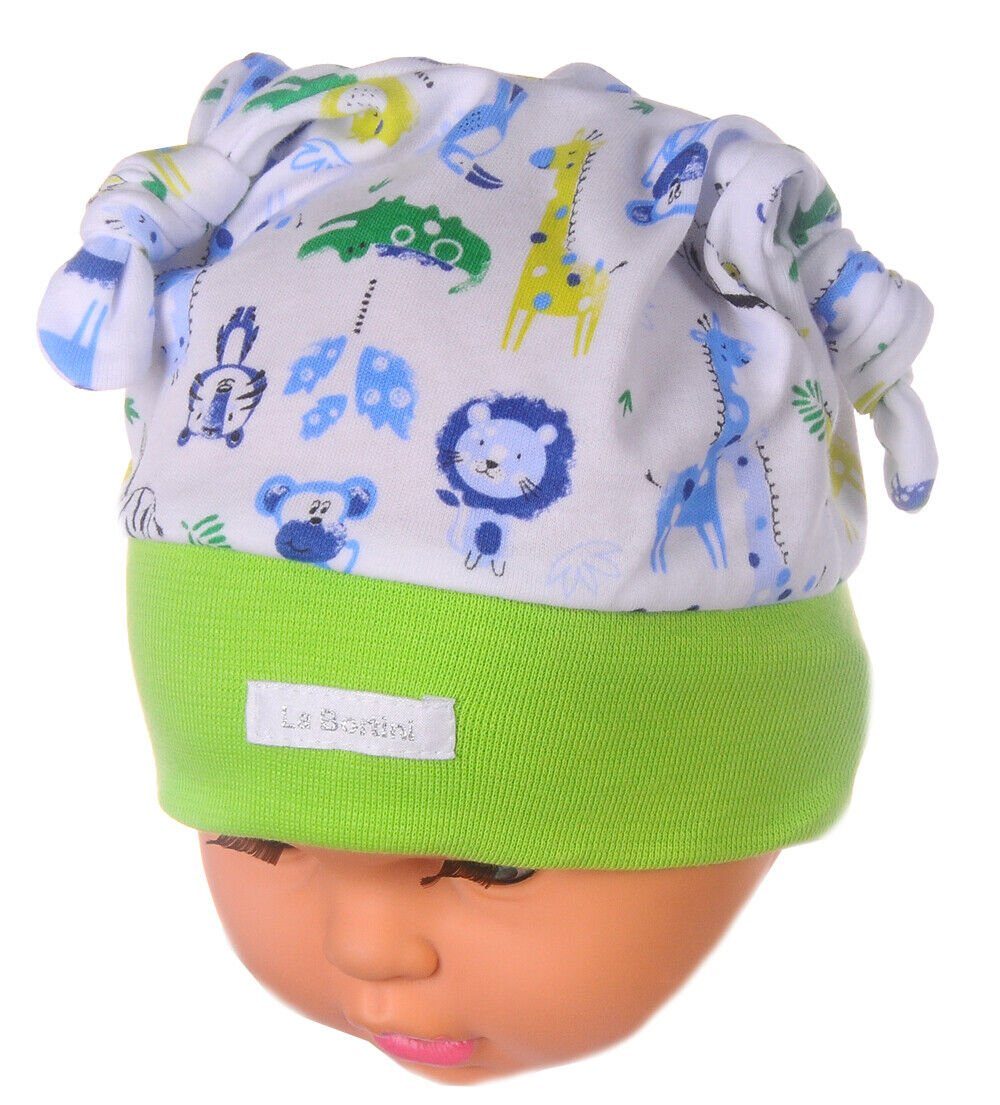La Bortini Erstlingsmütze Babymütze Knotenmütze Baby Mütze mit Knoten 36 38  40 42, Farbe: Grün mit Muster