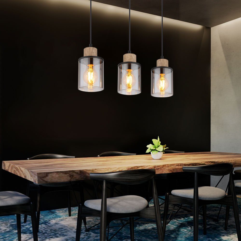 GLOBO LIGHTING Pendelleuchte, Leuchtmittel nicht inklusive, Hängelampe Esstischleuchte Pendellampe Rauchglas Holzlampe