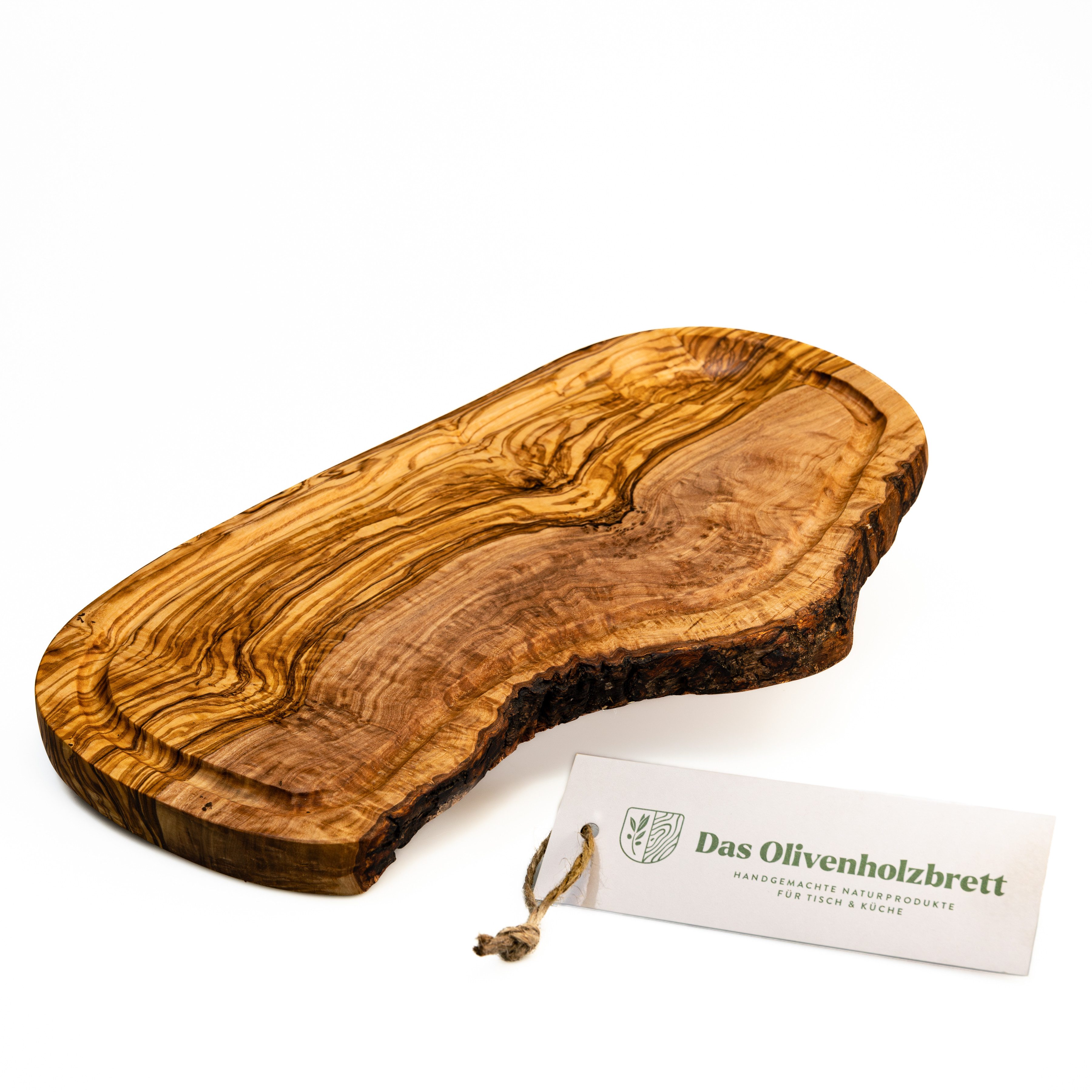 dasOlivenholzbrett Servierbrett Servierbrett aus Olivenholz im Naturschitt, mit Saftrille
