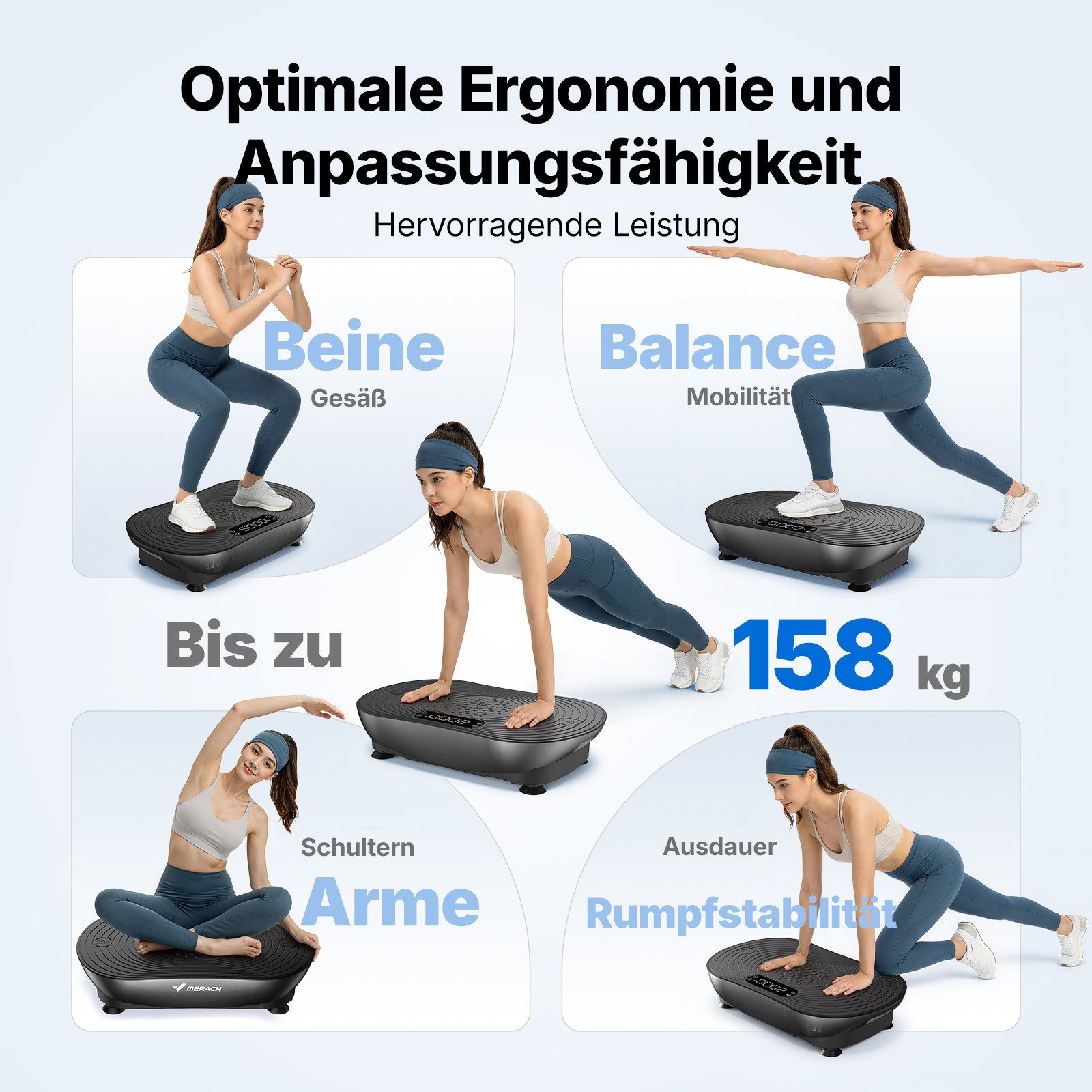 MERACH Vibrationsplatte Vibrationsplatte leise & kompakt - Ideal für Zuhause, 150 W, 99 Intensitätsstufen, (Inkl. Fernbedienung, 150W Motor, 99 Stufen, LED-Display, 1 tlg., Platzsparend, Heimtrainer für Ganzkörpertraining & Durchblutung), max. Benutzergewicht 150kg