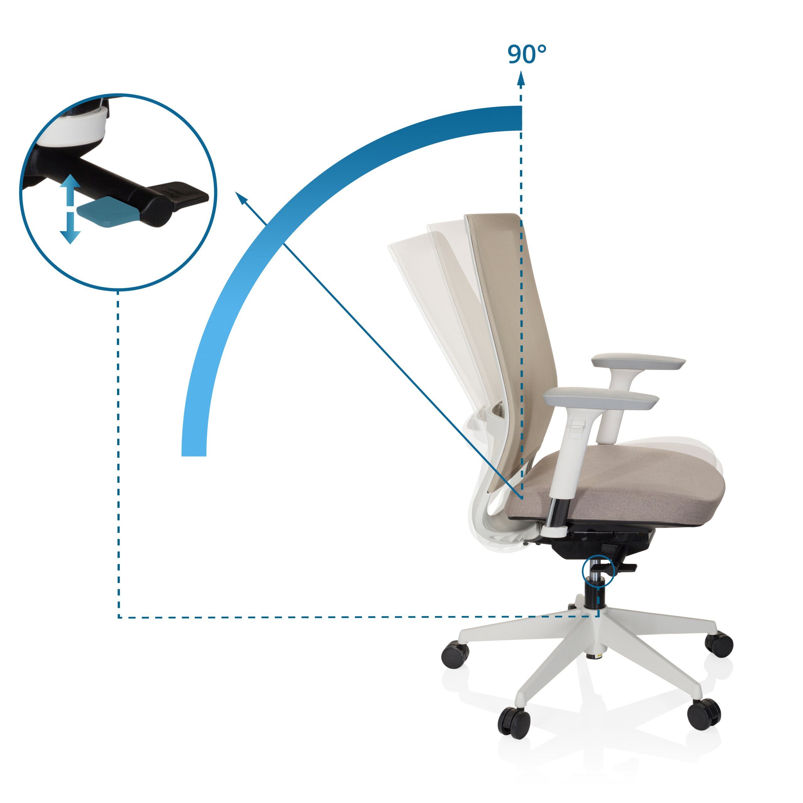hjh OFFICE Drehstuhl Profi Bürostuhl Pure White Stoff / Netzstoff (1 St), Ergonomischer Chefsessel, Schreibtischstuhl höhenverstellbar