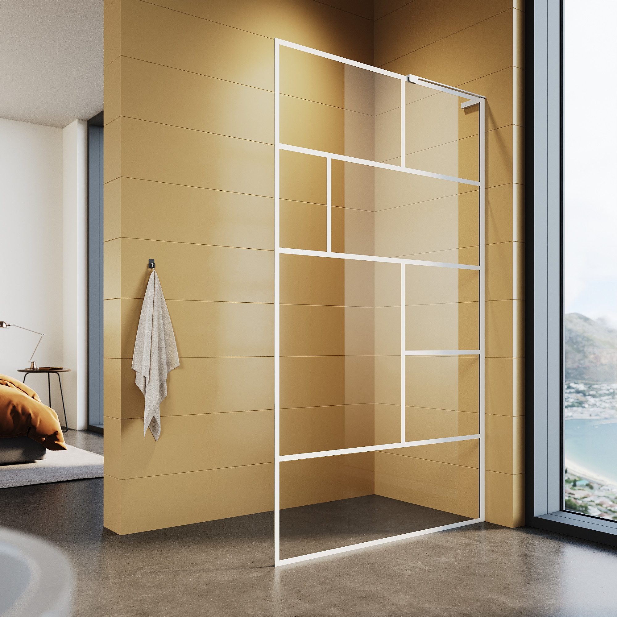 SONNI Walk-in-Dusche Walk in Duschwand Weiß 90/100/120cm Duschkabinen