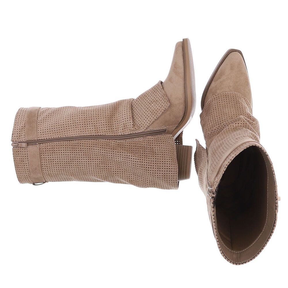 Ital-Design Eleganter perforierter Boot mit Riegelverschluss für Damen Westernstiefel (91261289) Blockabsatz Stiefel in Hellbraun