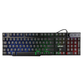 Ultron HAWK 4in1 Gaming Set Tastatur-, Maus- und Mauspad-Set, (Gaming 4in1 Set, Tastatur + Maus + Mauspad + Headset), Gaming Tastatur, Gaming Maus, 3200 dpi, USB, beleuchtet, LED Beleuchtung, XXL Gaming Mauspad / Mausmatte, Gaming Headset, Klinke, Kabelfernbedienung, schwarz / rot, Gaming Set