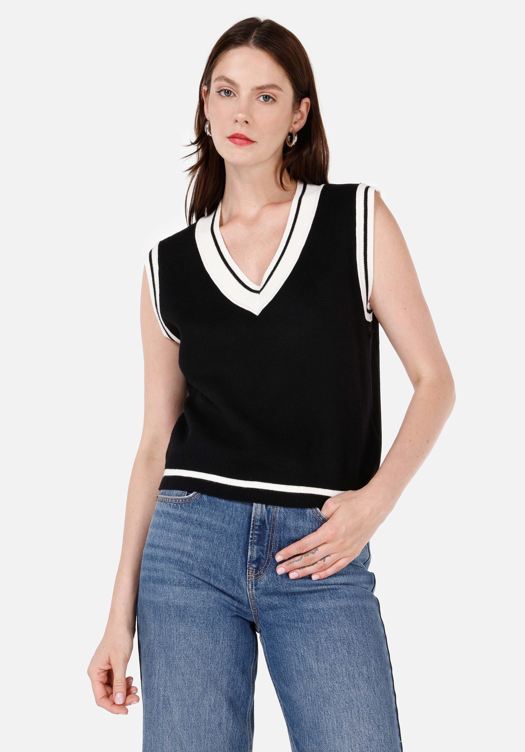 Colins Streifenpullover Colins Regular Fit V-Ausschnitt Damenpullover