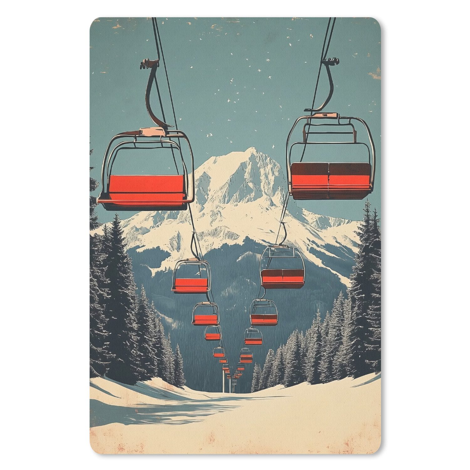 MuchoWow Mauspad Schnee - Skilift - Rot - Bäume (1-St), Maus Pad Klein, Gaming Zubehör, Büro Deko, 18x27 cm