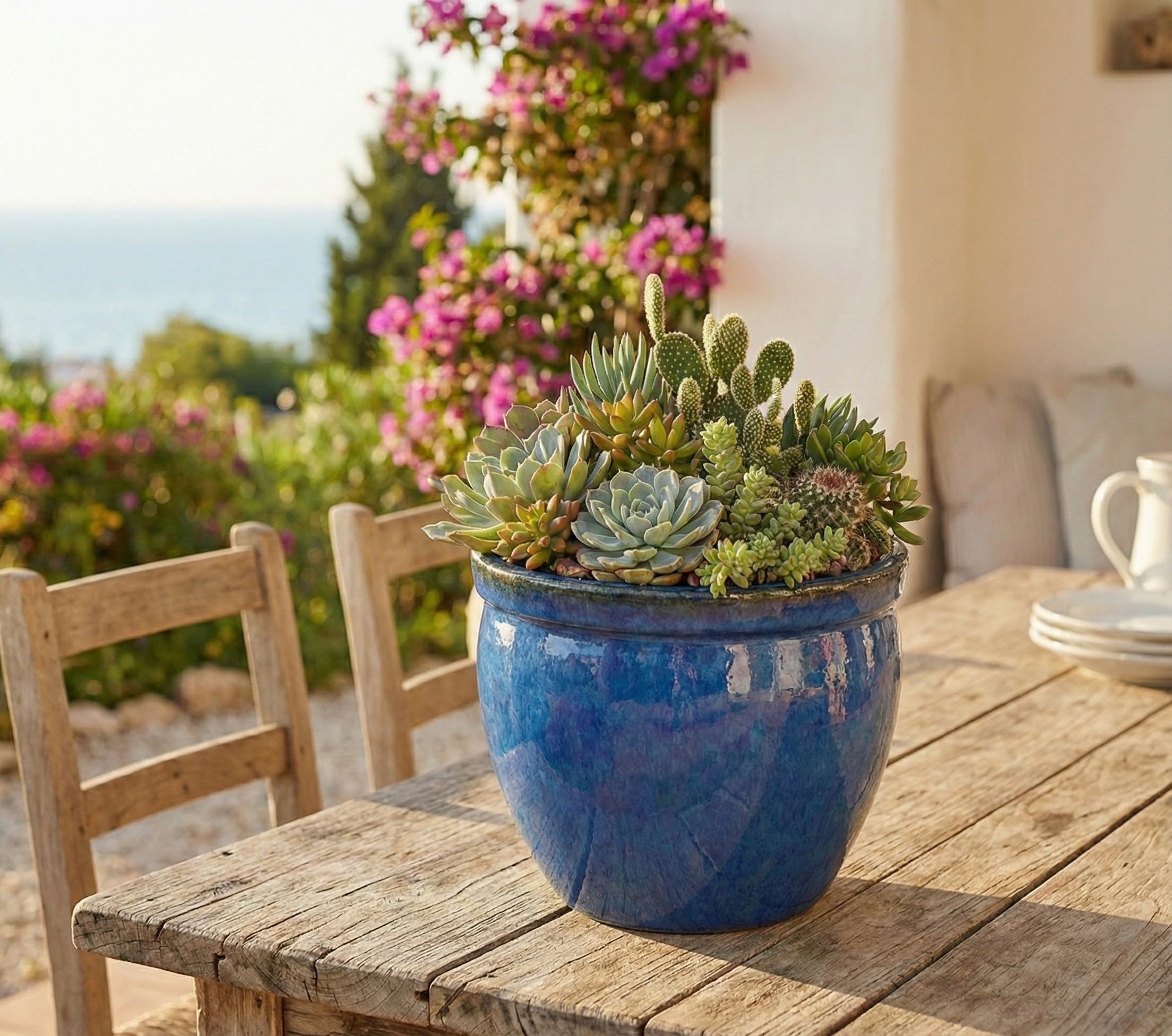 Teramico Blumentopf Keramik Pflanzgefäß-Serie "Bavaria Tall" Royal Blau – Wählbare Größen (1 St), Frostfest, UV-Fest