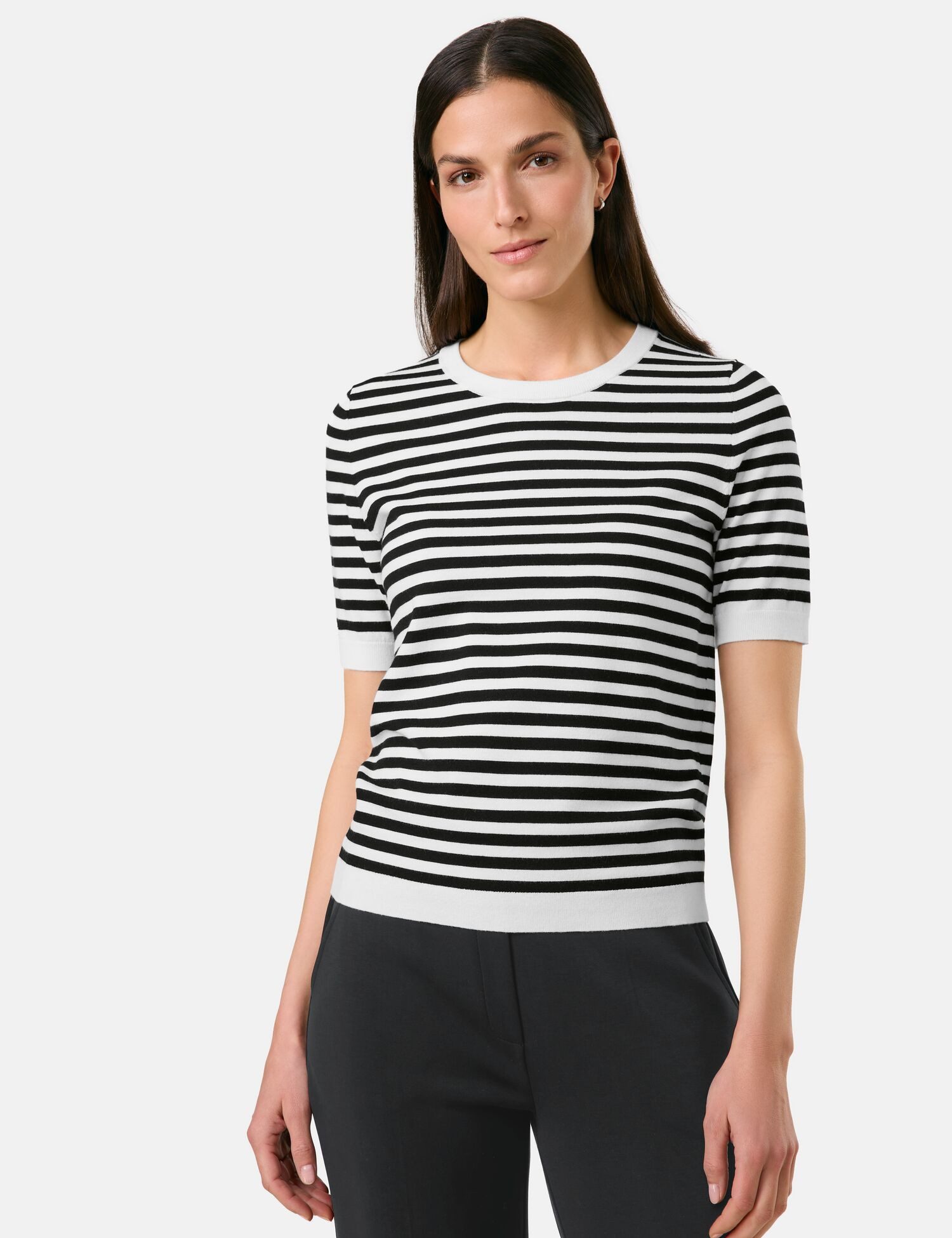 GERRY WEBER Sweatshirt Gestrickter Kurzarmpullover mit Ringeldessin