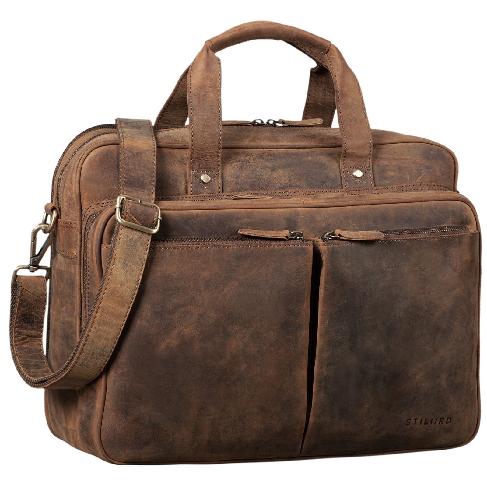 STILORD Laptoptasche "Remus" Ledertasche zum Umhängen 15,6 Zoll