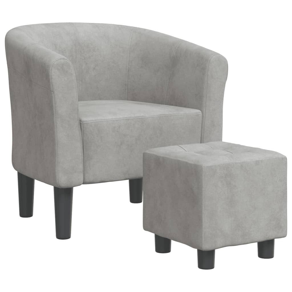 furnicato Cocktailsessel Moderner Clubsessel mit Fußhocker 70x56x68 cm Hellgrau Samt (1-St)